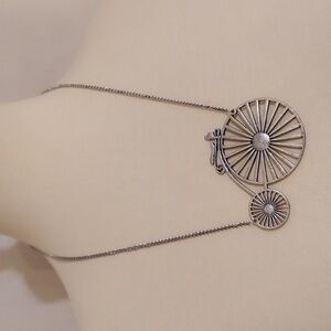 Silver Geometric Spiral Bicycle Pendant Necklace